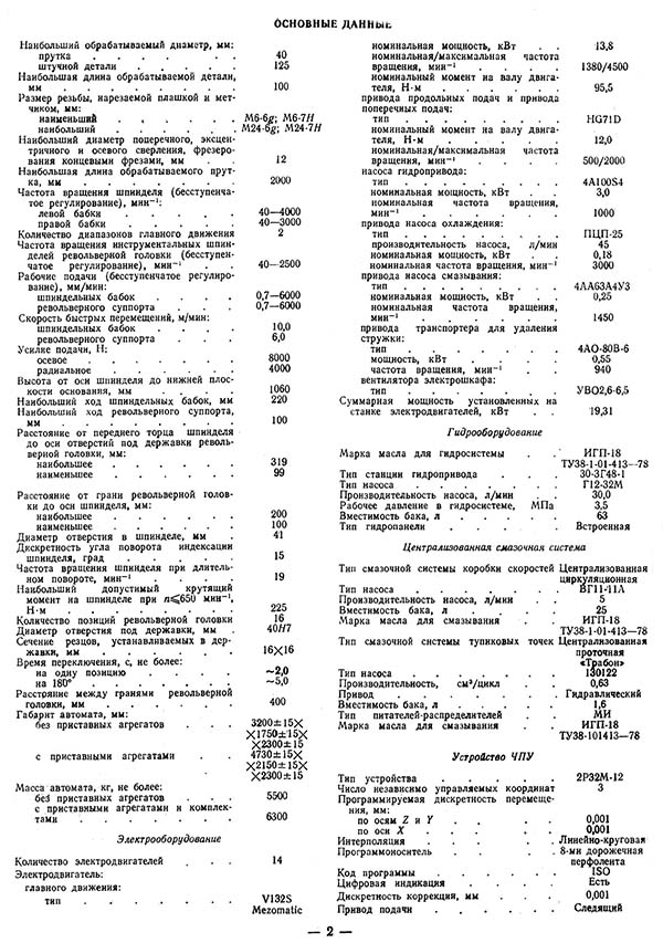 Технічні характеристики токарно-револьверного верстата 11Б40ПФ4
